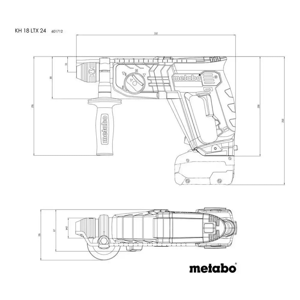 Metabo KH 18 LTX 24 18V Cordless SDS-Plus Rotary Hammer, 2.6kg, 3-Mode, with 2x 4.0Ah Batteries, Charger & Case