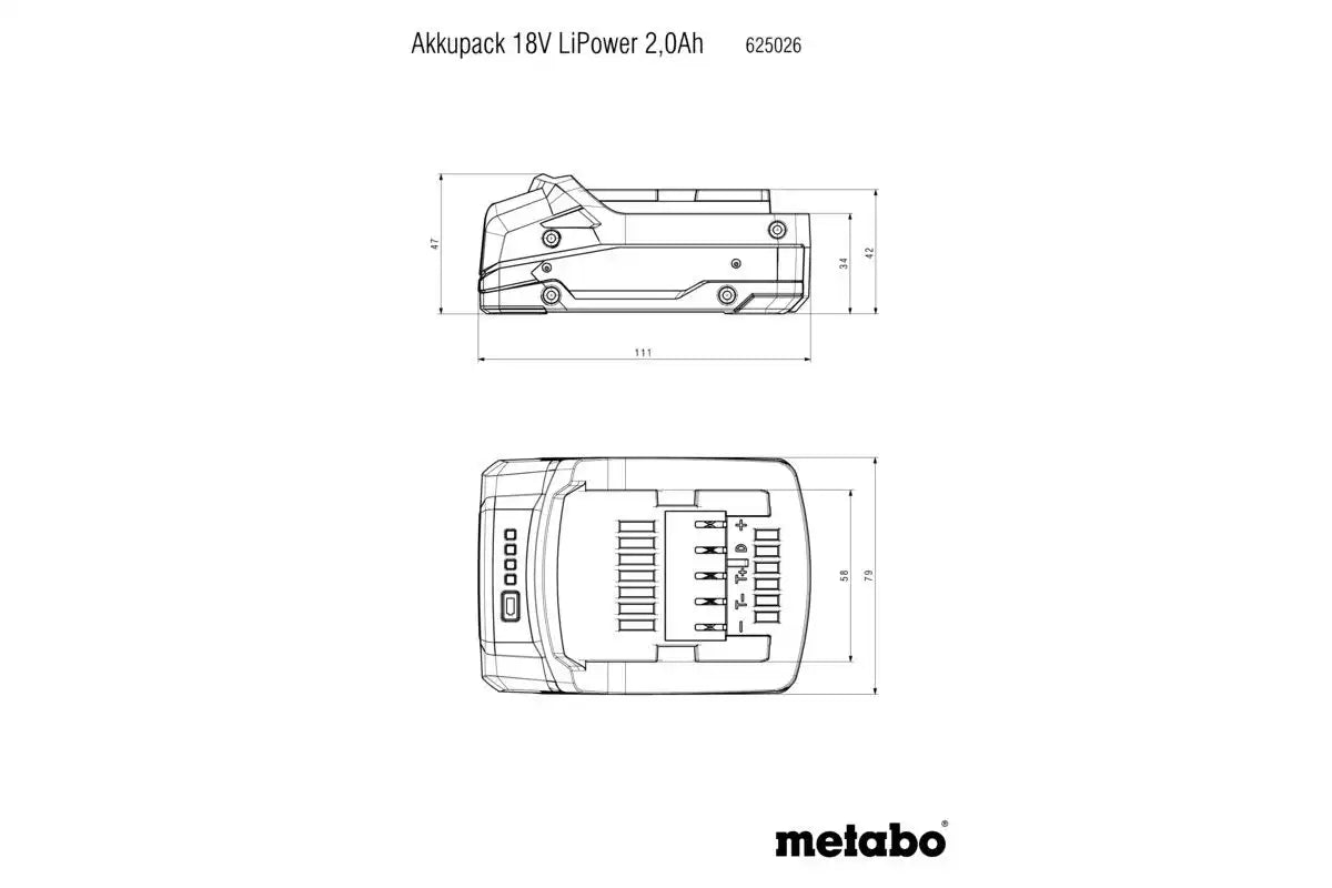 Metabo 18V LiPOWER Battery Pack, 2.0Ah