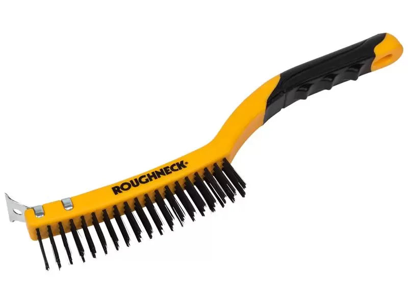 Roughneck - ROU52030 - Carbon Steel Wire Brush Soft Grip with Scraper 355mm (14in) - 3 Row