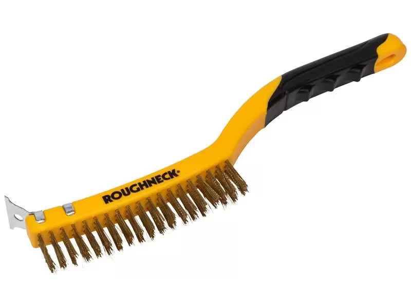 Roughneck - ROU52034 - Brass Wire Brush Soft Grip with Scraper 355mm (14in) - 3 Row