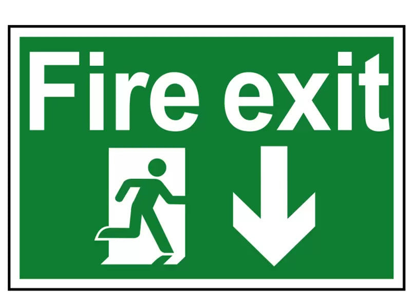 Scan - SCA1503 - Fire Exit Running Man Arrow Down - PVC Sign 300 x 200mm