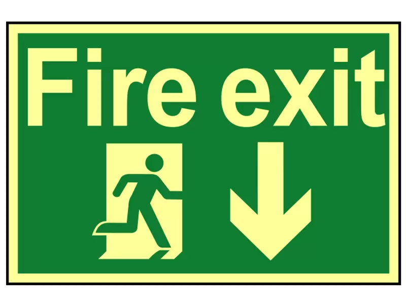 Scan - SCA1580 - Fire Exit Running Man Arrow Down - Photoluminescent 300 x 200mm
