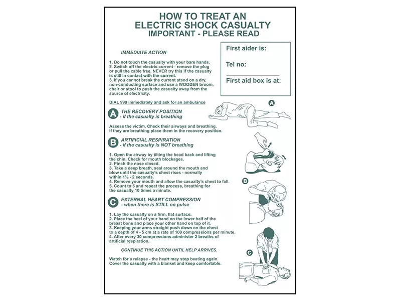 Scan - SCA4240 - How To Treat An Electric Shock Casualty - PVC Sign 400 x 600mm