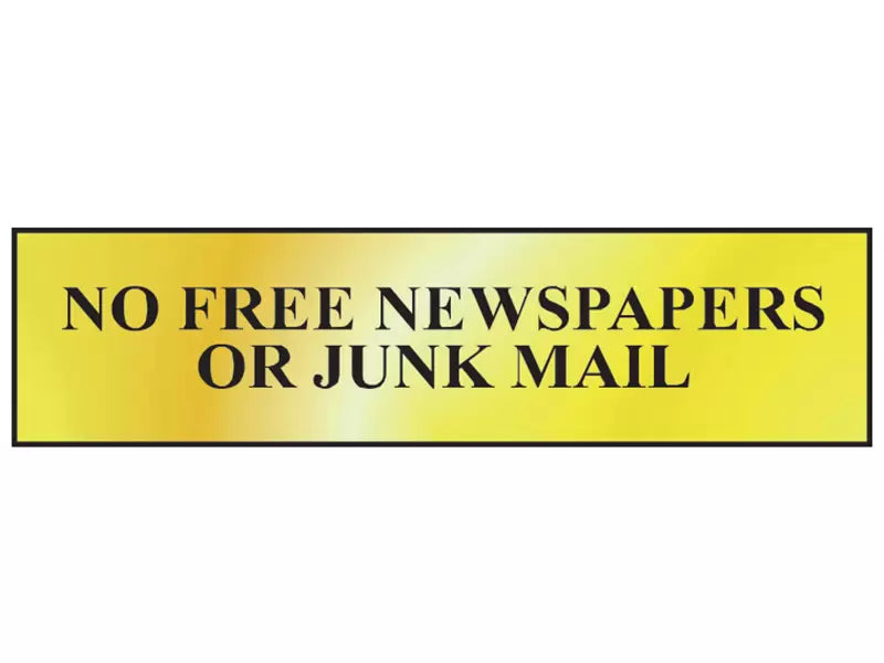 Scan - SCA6023 - No Free Newspapers Or Junk Mail - Polished Brass Effect 200 x 50mm