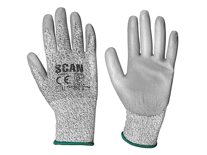 Scan - SCAGLOCUT3M - Grey PU Coated Cut 3 Gloves - M (Size 8)