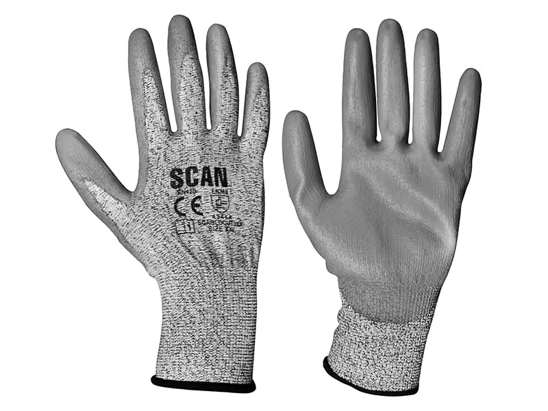 Scan - SCAGLOCUT3XX - Grey PU Coated Cut 3 Gloves - XXL (Size 11)