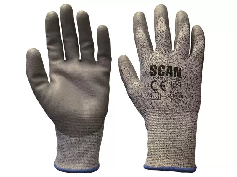 Scan - SCAGLOCUT5M - Grey PU Coated Cut 5 Gloves - M (Size 8)