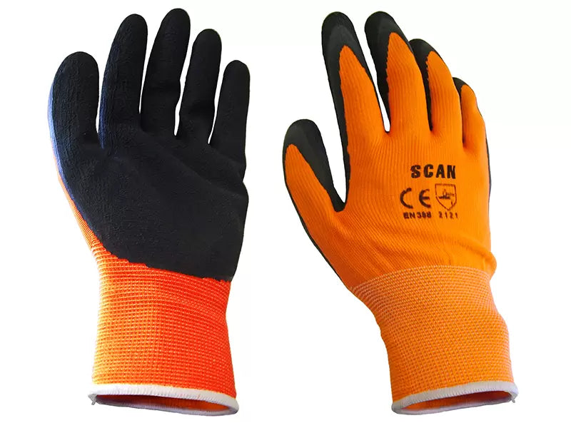 Scan - SCAGLOLATOL - Hi-Vis Orange Foam Latex Coated Gloves - L (Size 9)