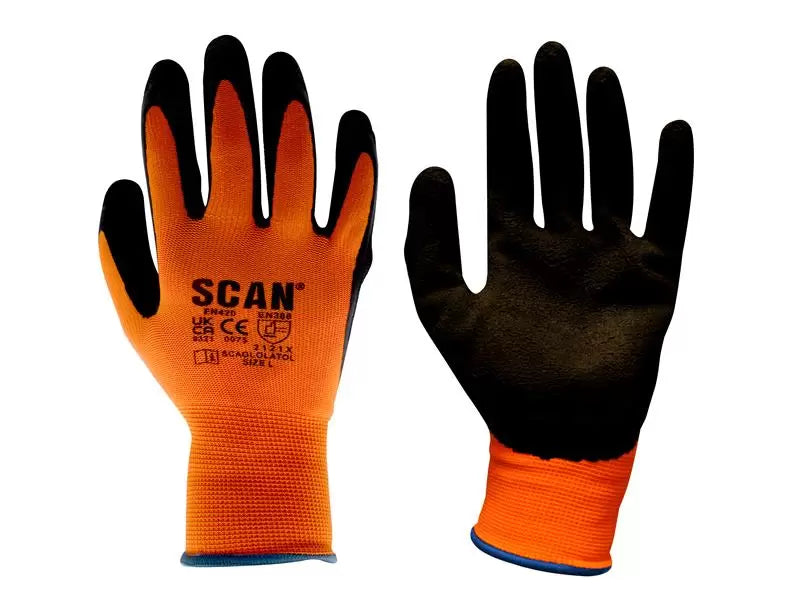Scan - SCAGLOLATOXL - Hi-Vis Orange Foam Latex Coated Gloves - XL (Size 10)