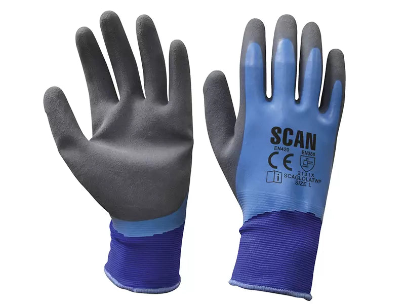 Scan - SCAGLOLATWP - Waterproof Latex Gloves - L (Size 9)