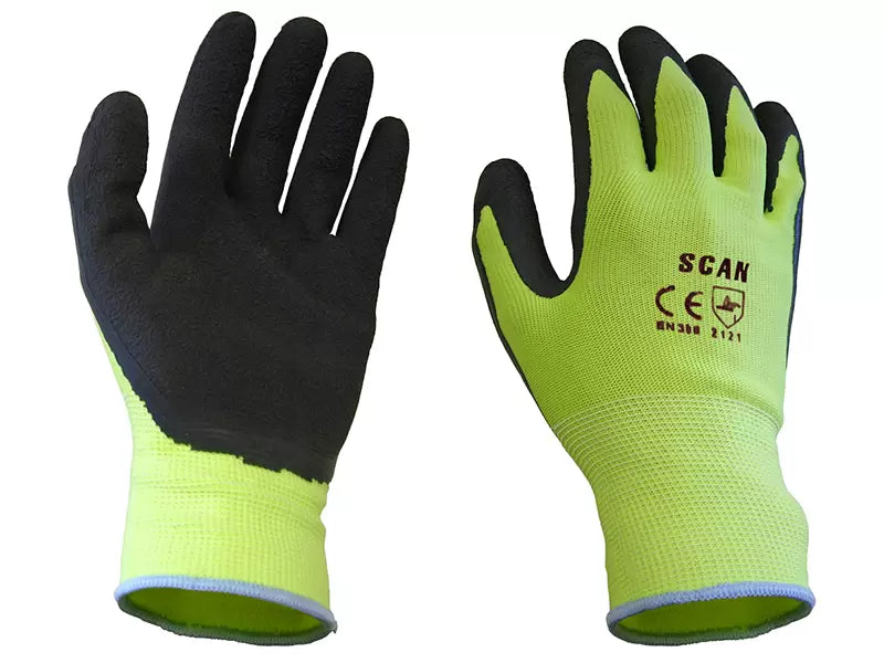 Scan - SCAGLOLATYL - Hi-Vis Yellow Foam Latex Coated Gloves - L (Size 9)