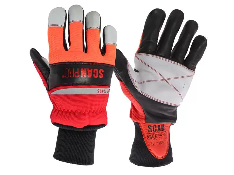 Scan - SCAGLOPCSL - Class 1 Dual Hand Chainsaw Leather Gloves - L (Size 9)