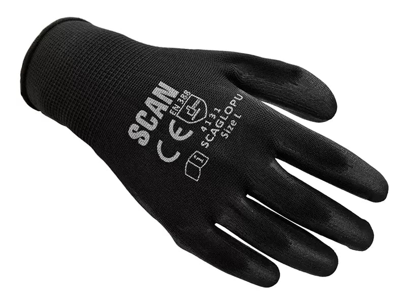 Scan - SCAGLOPUE200 - Black PU Coated Gloves - L (Size 9) (200 Pairs)