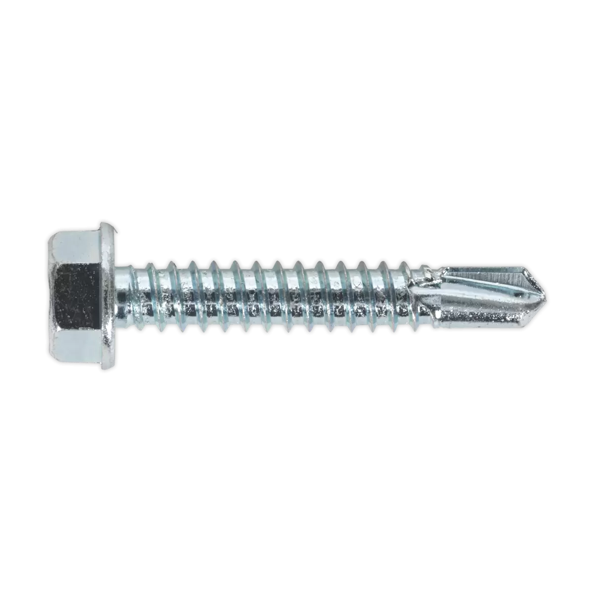 Sealey - SDHX6338 - Zinc Plated Self-Drilling Hex Head Screw 6.3 x 38mm - Pack of 100