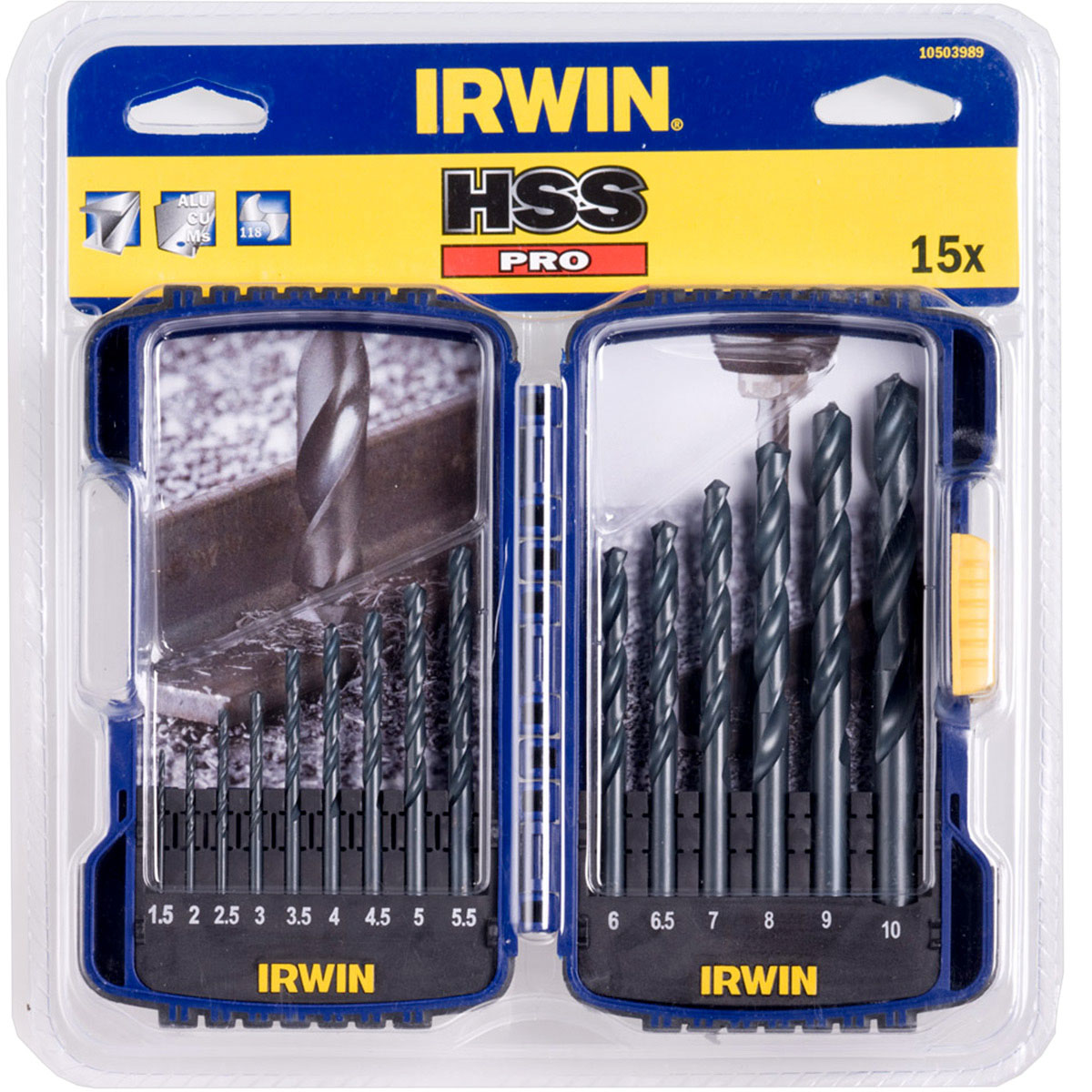 IRWIN 10503989 HSS Pro Drill Bit 15 Pieces Set 1.5-10.0mm