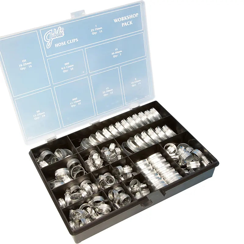 Jubilee Hose Clip Workshop Pack 143 Clips in Plastic Box